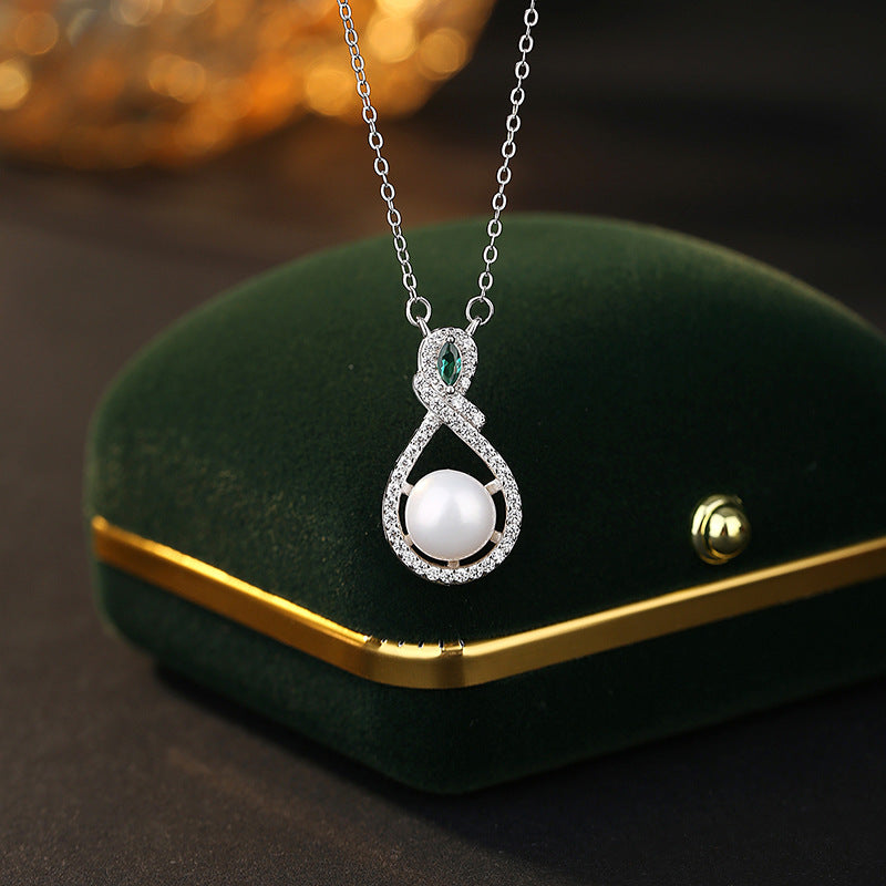 S925 Sterling Silver Freshwater Pearl Necklace Women's Water Drop Bread Bead Pendant Light Luxury Clavicle Chain Gift Silver Jewelry Wholesale