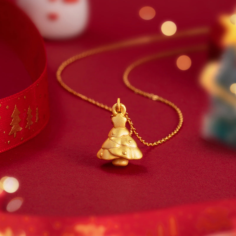 Christmas Tree Pure Silver 999 Necklace Female Niche Design Light Luxury Star Clavicle Chain Ins Style Wishing Tree Pendant