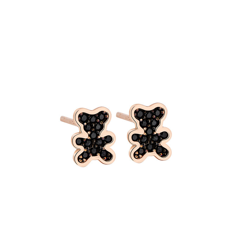 Cute Teddy Bear Sterling Silver 925 Stud Earrings Female Niche Design Light Luxury Full Diamond Zircon Earrings Ins Lovely Earrings