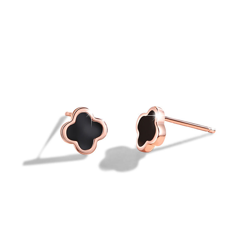 Lucky Clover Sterling Silver 925 Stud Earrings Female Niche Design Light Luxury Flower Earrings Ins Style Petal Earrings