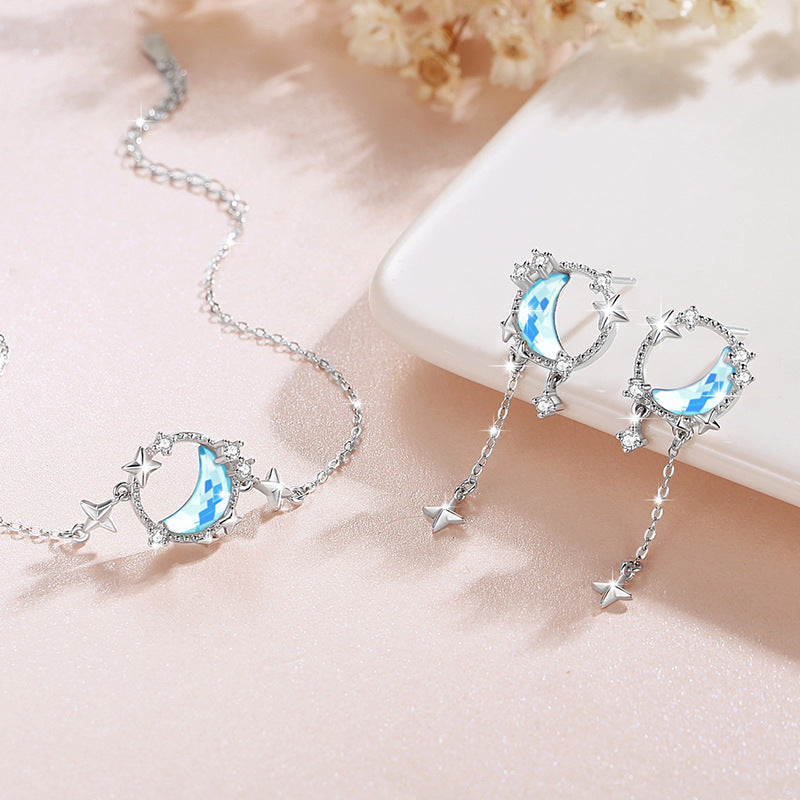 Bracciale in argento sterling 925 – luna e stella e dettaglio in vetro