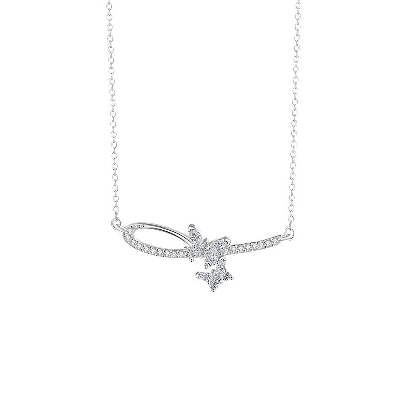 Butterfly Sterling Silver 925 Necklace Female Niche Design Light Luxury Star Zircon Clavicle Chain Ins Style Meteor Shower Pendant