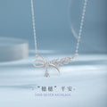 Wheat Ear Sterling Silver 925 Necklace Women's Fashion All-Match Zircon Bow Clavicle Chain Ins Style Laurel Goddess Pendant