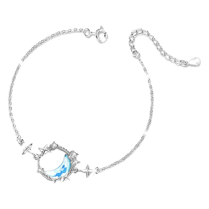 Bracciale in argento sterling 925 – luna e stella e dettaglio in vetro