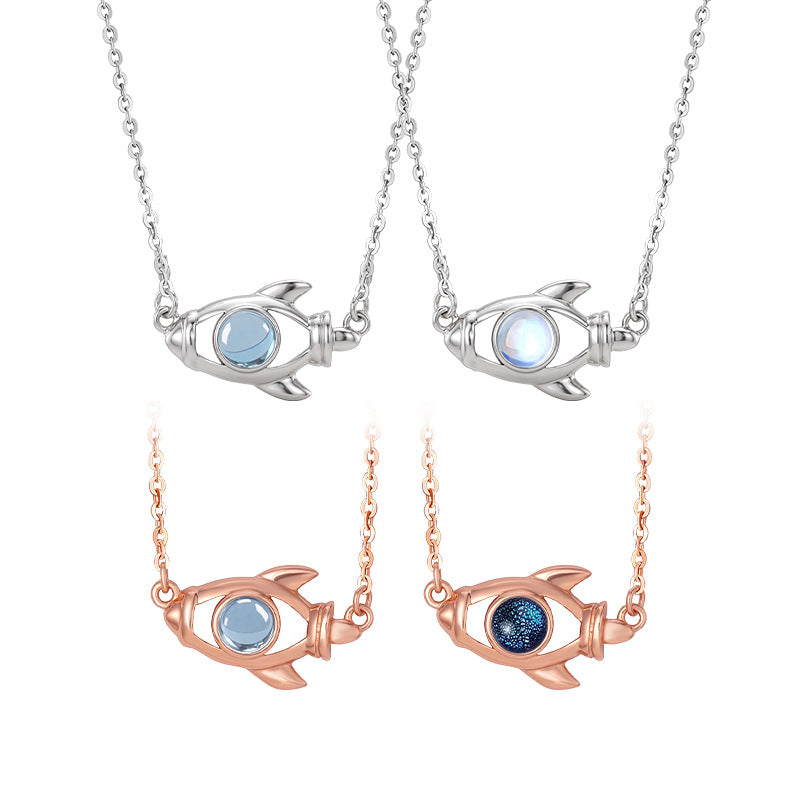 S925 Sterling Silver Rocket Clavicle Chain Natural Ice Blue Topaz Necklace Platinum Rose Gold Two-Color Design Accessories