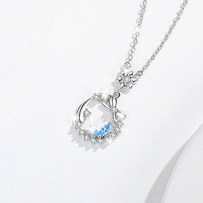 Bowknot Sterling Silver 925 Necklace Female Niche Design Light Luxury Zircon Clavicle Chain Get Things Ins Style Star Pendant