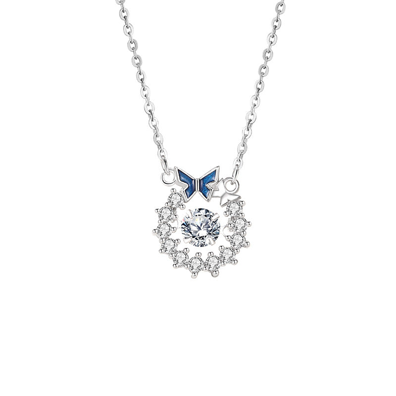 Bow Sterling Silver 925 Smart Necklace Niche Design Light Luxury Zircon Clavicle Chain Ins Style Flower Pendant