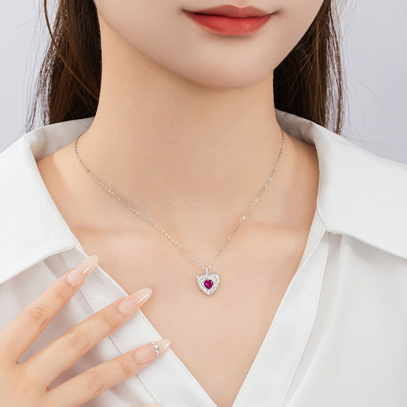 Lovely Sterling Silver 925 Necklace Female Niche Design Light Luxury Texture Clavicle Chain Ins Style Texture Zircon Pendant