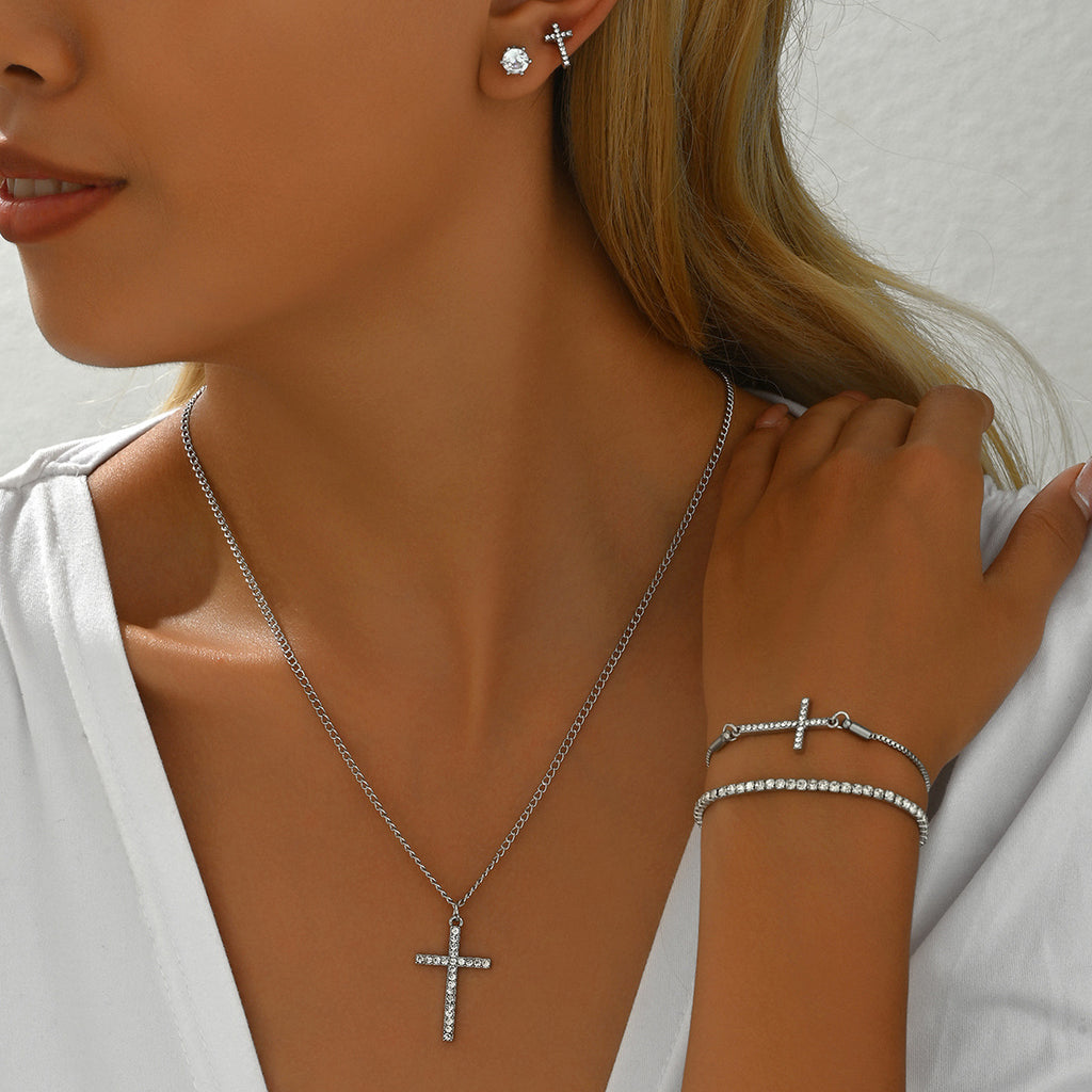 Slender Silver-Tone Cross Jewelry — product image 2