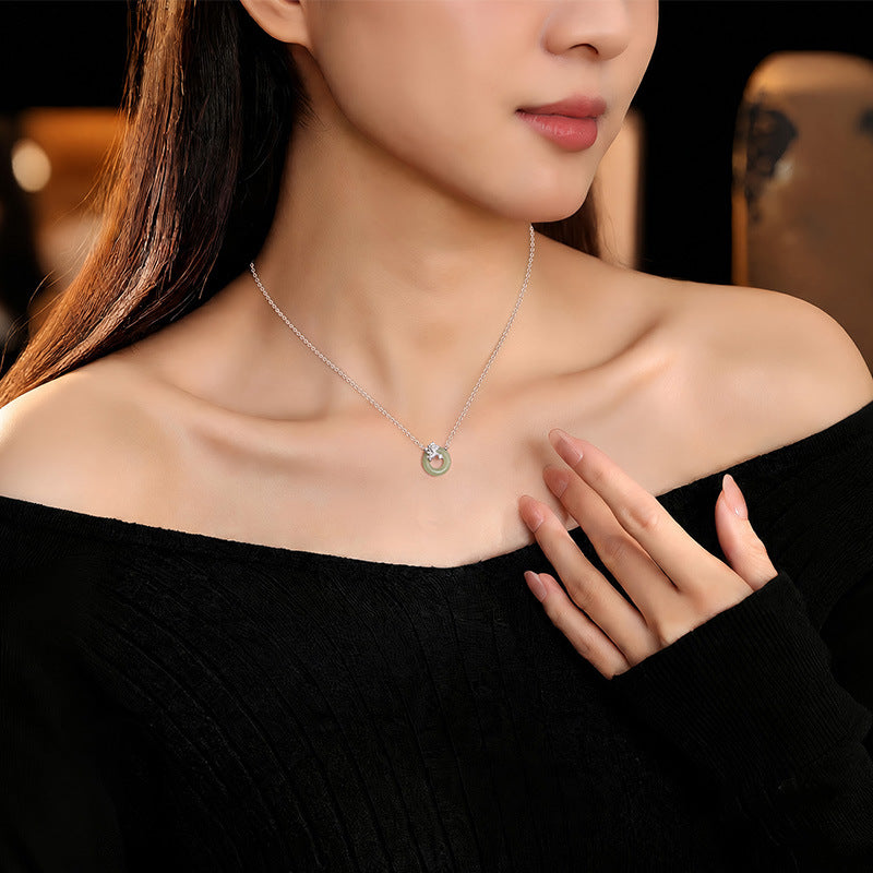 Hetian Jade Unicorn Pendant S925 Sterling Silver Necklace New Chinese Style Safety Buckle Clavicle Chain Niche National Style Silver Jewelry for Women