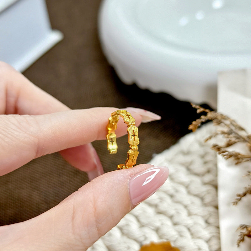S925 Silver Gold-Plated Star Open Ring Niche Design Brushed Texture Irregular Adjustable Diet Finger Ring Wholesale