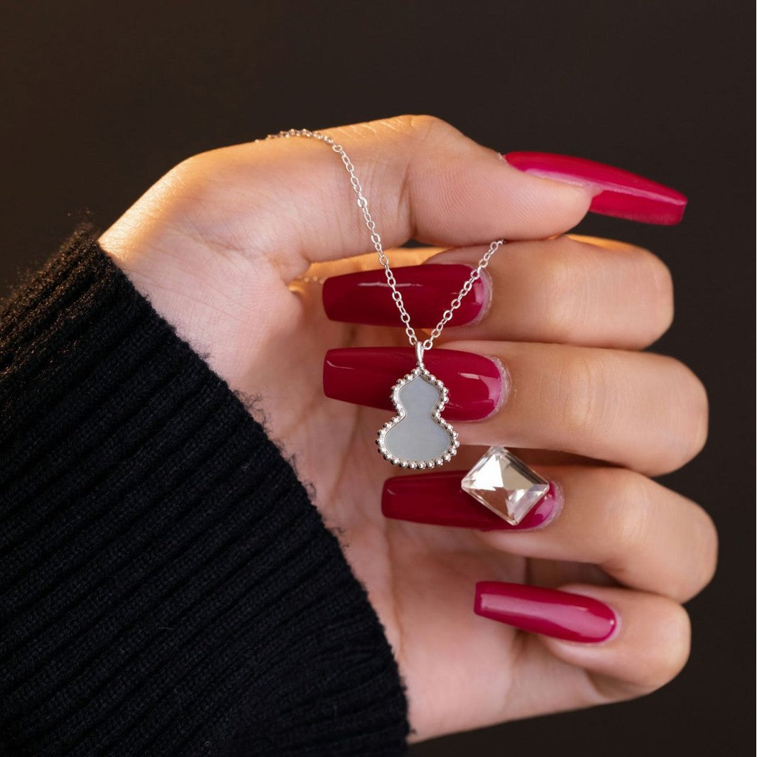 Fu Lu Double Full Sterling Silver 925 Necklace Women's Light Luxury High-Grade Broken Ice Gourd Clavicle Chain Ins White Fritillary Pendant