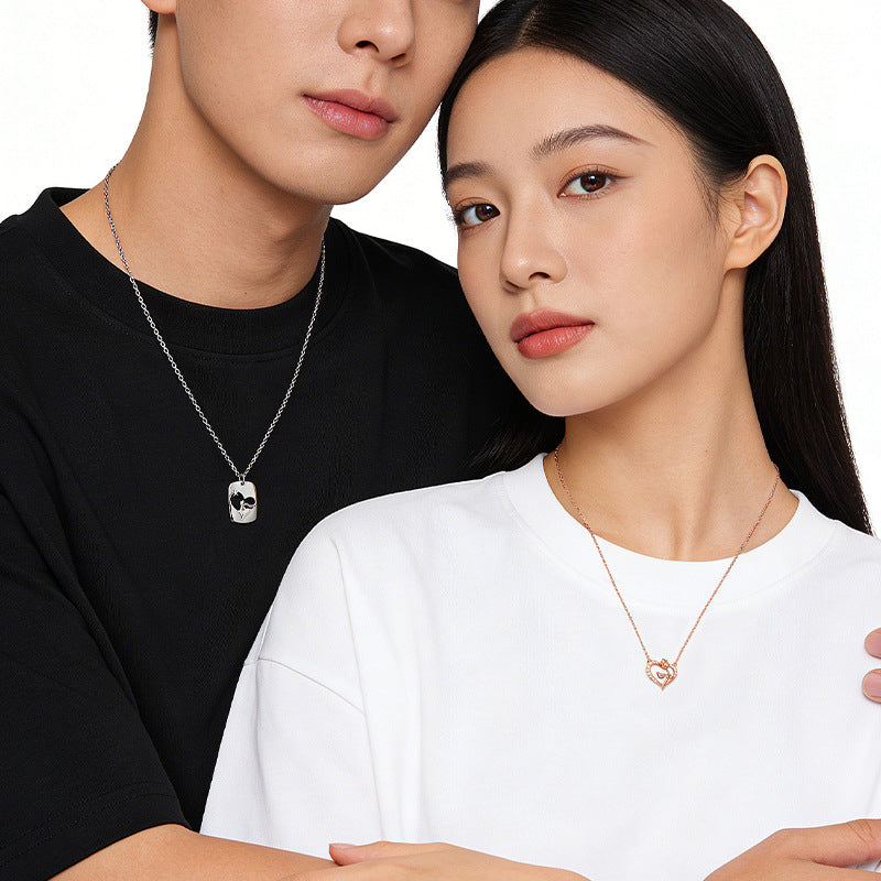Fairy Tale Style Little Prince Rose Couple Necklace S925 Sterling Silver Design Gift for Girlfriend Boyfriend Anniversary Confession Token