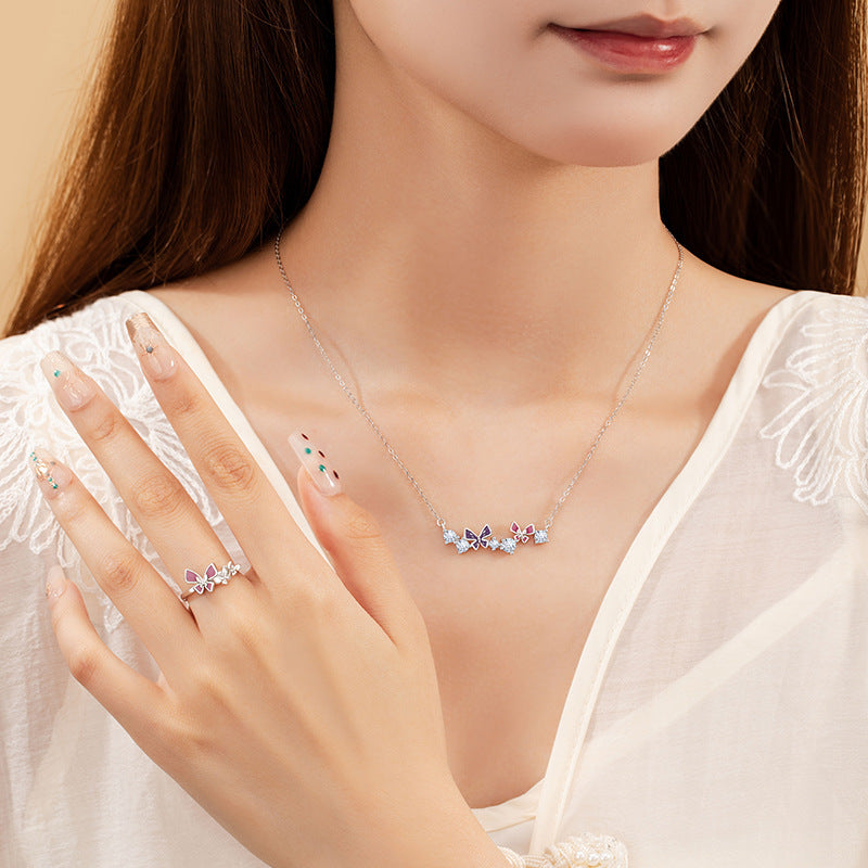 Butterfly Sterling Silver 925 Luminous Necklace Female Niche Design Light Luxury Zircon Clavicle Chain Ins Style Star Pendant