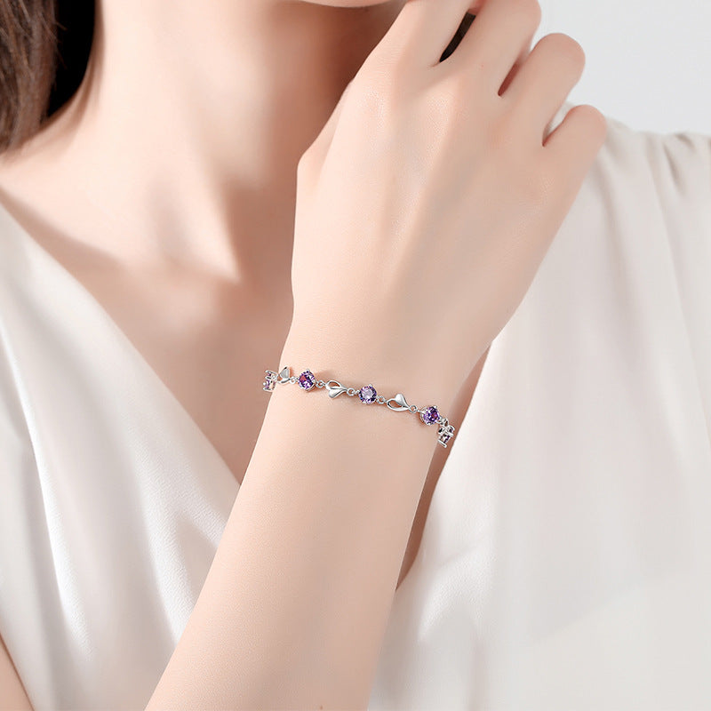 Bracciale in argento sterling 925 – cuore e motivo marino e zirconi