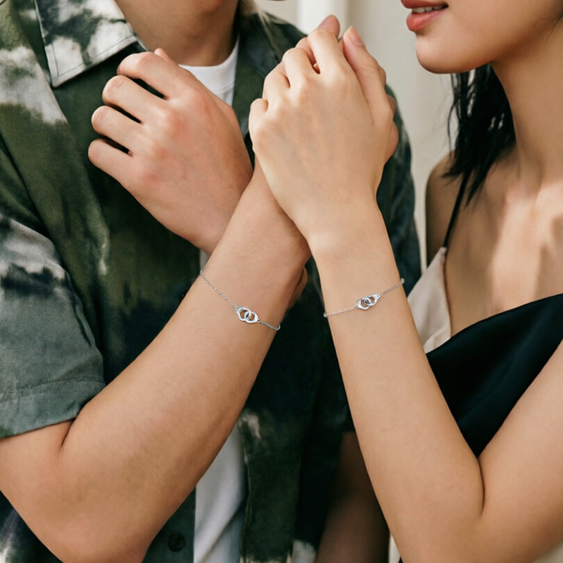 Light Luxury Niche Concentric Lock Couple Bracelet S925 Sterling Silver Handcuffs Design Sense Valentine's Day Gift Factory Wholesale