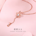 Cherry Blossom Sterling Silver 925 Necklace Women's Fashion Versatile Ins Style Glazed Stone Clavicle Chain Valentine's Day Flower Pendant