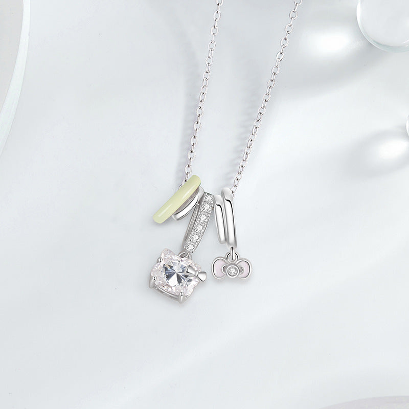 Cute Cat Sterling Silver 925 Necklace Female Sweet Fairy Style Dopamine Donut Clavicle Chain Bow Pendant