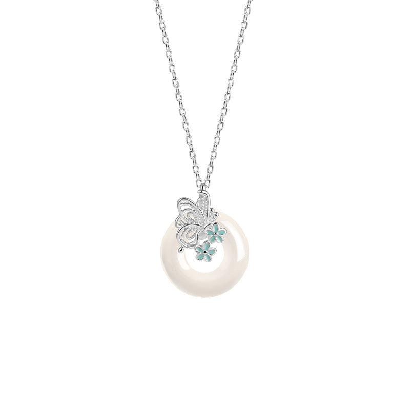 Collana in argento sterling 925 – farfalla e disco e calcedonio