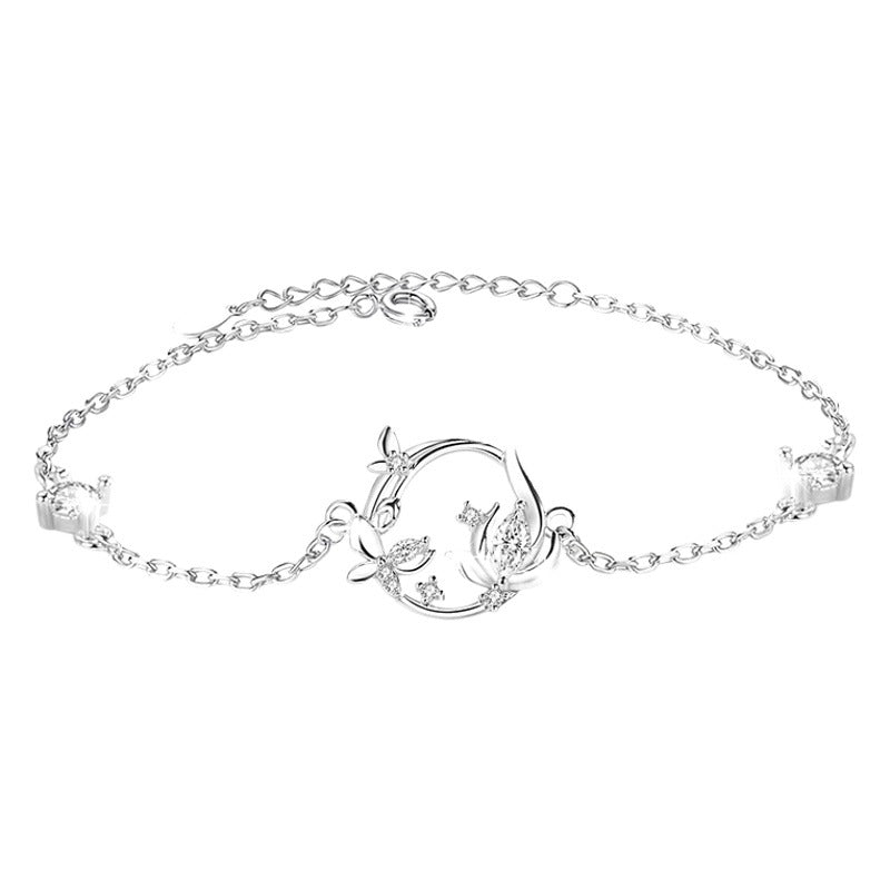 Lucky Garland Sterling Silver 925 Bracelet Female Niche Design Light Luxury Zircon Flower Bracelet Object Butterfly Bracelet