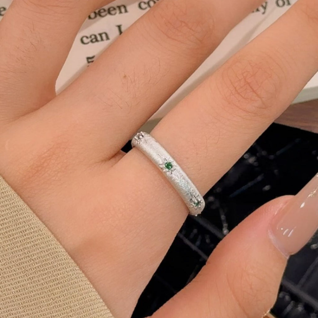 Starry Sky Sterling Silver 925 Ring Retro Style Brushed Zircon Star Ring Light Luxury High-Grade Meteor Shower Ring