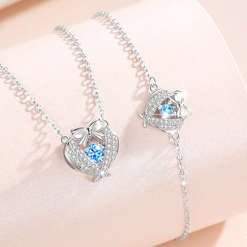 Lovely Sterling Silver 925 Bracelet Female Niche Design Light Luxury Blue Zircon Bracelet for Girls Ins Bow Bracelet