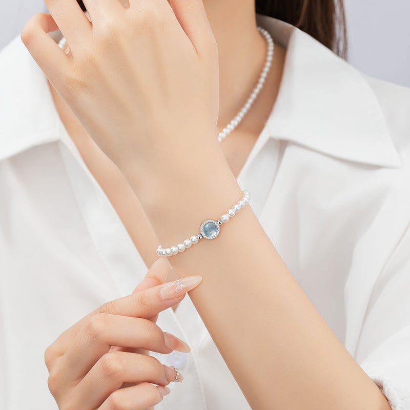 Hailanbao Sterling Silver 925 Bracelet Female Niche Design Light Luxury Zircon Bracelet Ins Style Shijia Pearl Bracelet