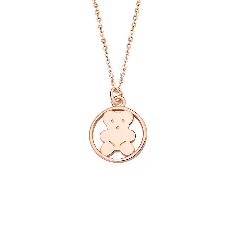 Cute Bear Sterling Silver 925 Necklace Niche Design Light Luxury Glossy Clavicle Chain Ins Style Teddy Bear Pendant