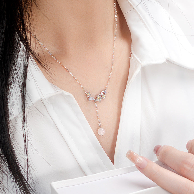 SOURCE Factory S925 Sterling Silver Moli Necklace Female New Chinese Flower Tassel White Agate Silver Jewelry Wholesale Gift Female