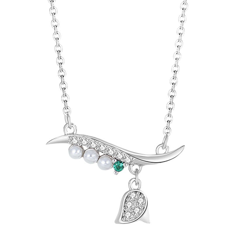 Original Lily Sterling Silver 925 Necklace Women's Fashion All-Match Pearl Tassel Clavicle Chain Ins Style Flower Pendant