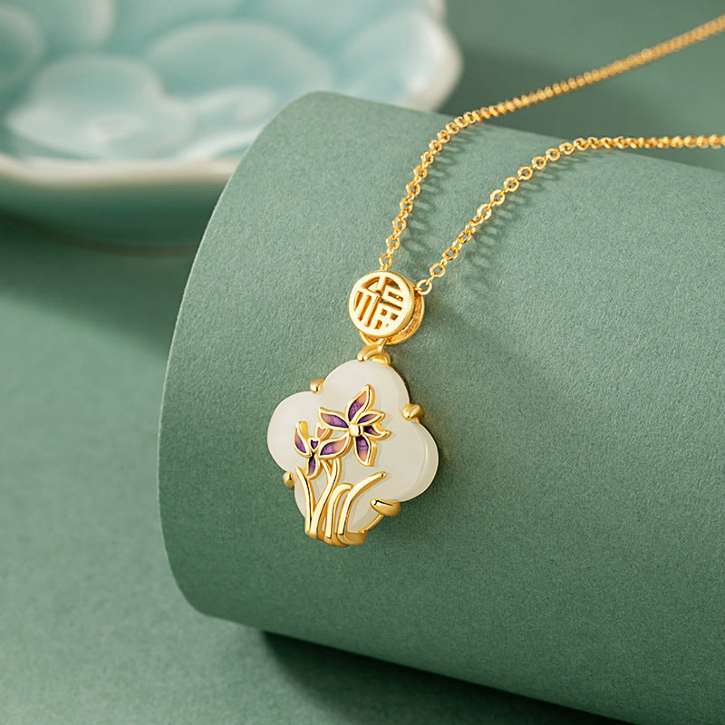 Schmuck aus 925er Sterlingsilber – Orchidee und Kleeblatt und Hetian-Jade