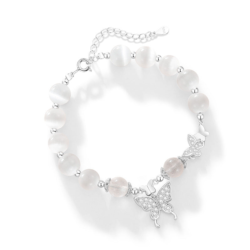 Butterfly Sterling Silver 925 Bracelet Female Niche Design Light Luxury Opal Bracelet for Girlfriend Ins Style Zircon Bracelet