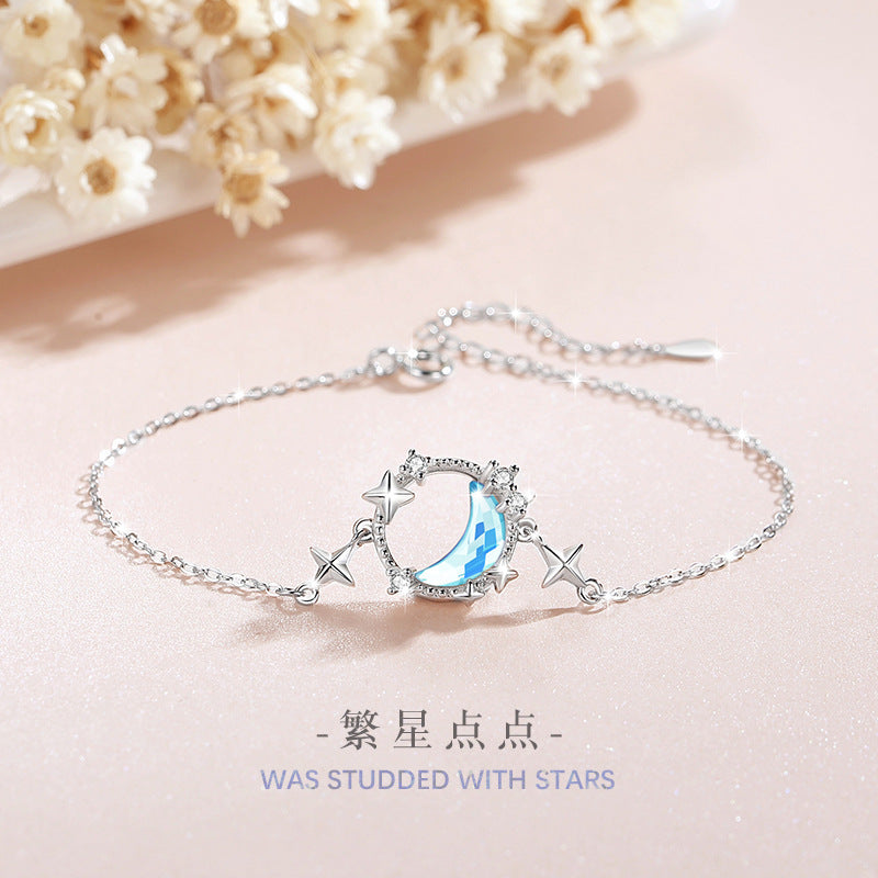 Bracciale in argento sterling 925 – luna e stella e dettaglio in vetro