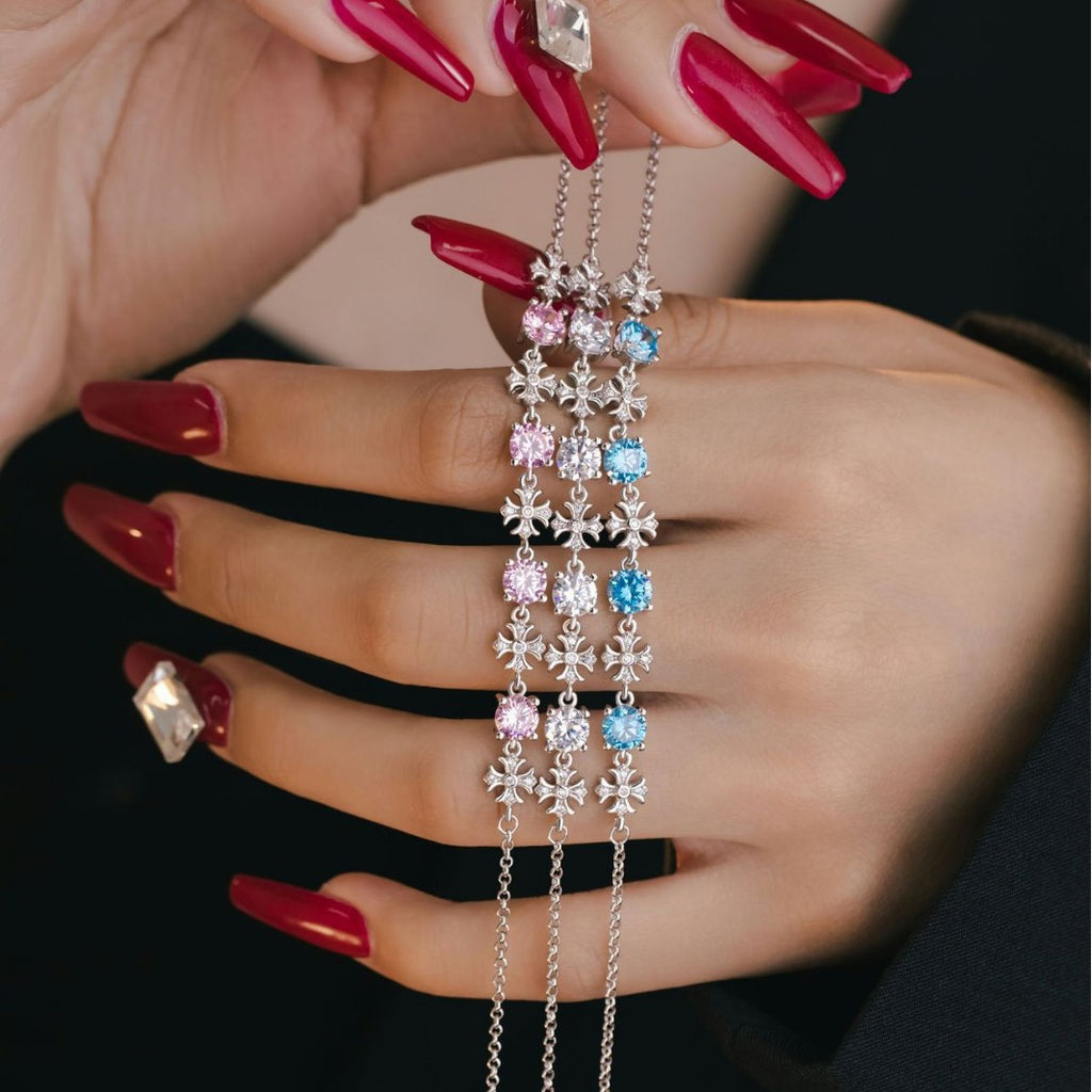 Cross Sterling Silver 925 Bracelet Women's Light Luxury High-Grade Zircon Star Bracelet Ins Little Red Book Cross Flower Bracelet