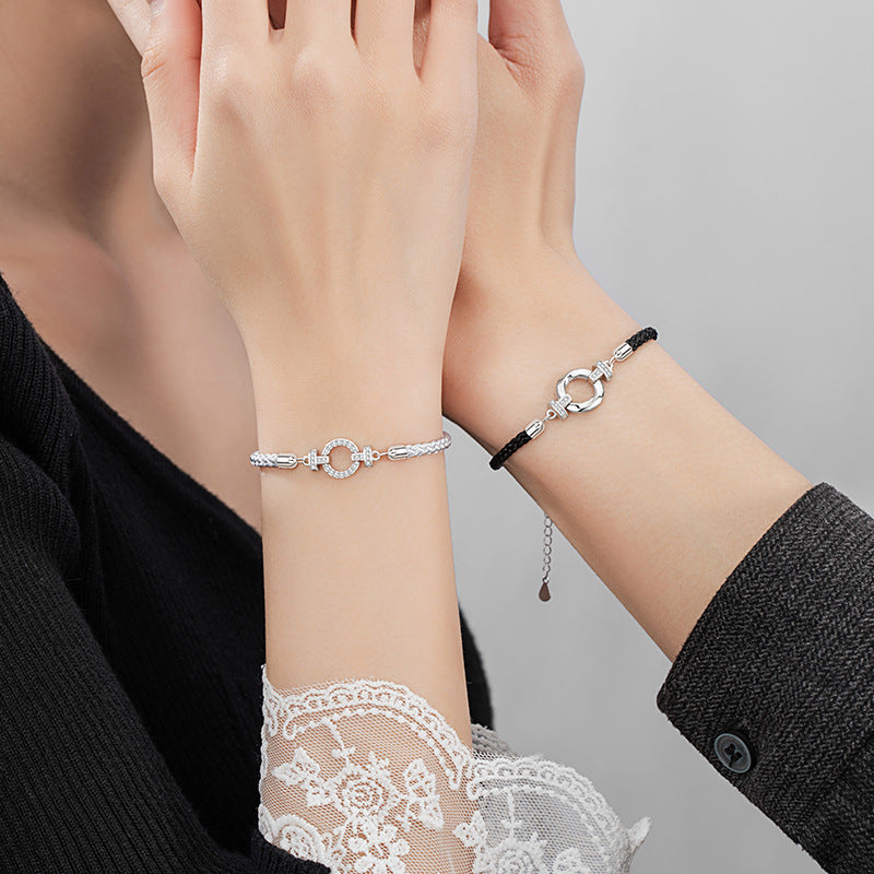Ring Buckle Sterling Silver 925 Couple Bracelet Fashion Versatile Zircon Horseshoe Buckle Bracelet Mobius Bracelet