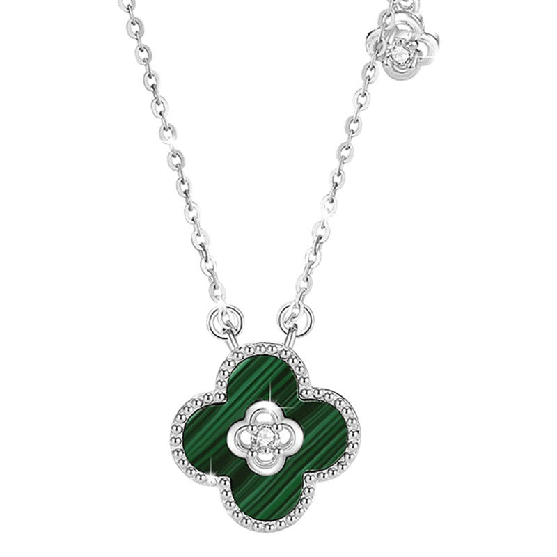 Lucky Clover Sterling Silver 925 Necklace Female Niche Design Light Luxury Peacock Clavicle Chain Ins Flower Pendant