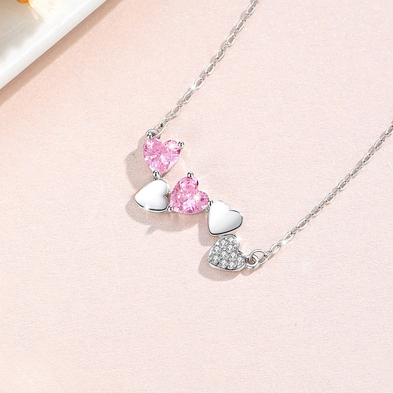 Lovely Sterling Silver 925 Necklace Female Niche Design Light Luxury Pink Zircon Clavicle Chain 520 Valentine's Day Pendant