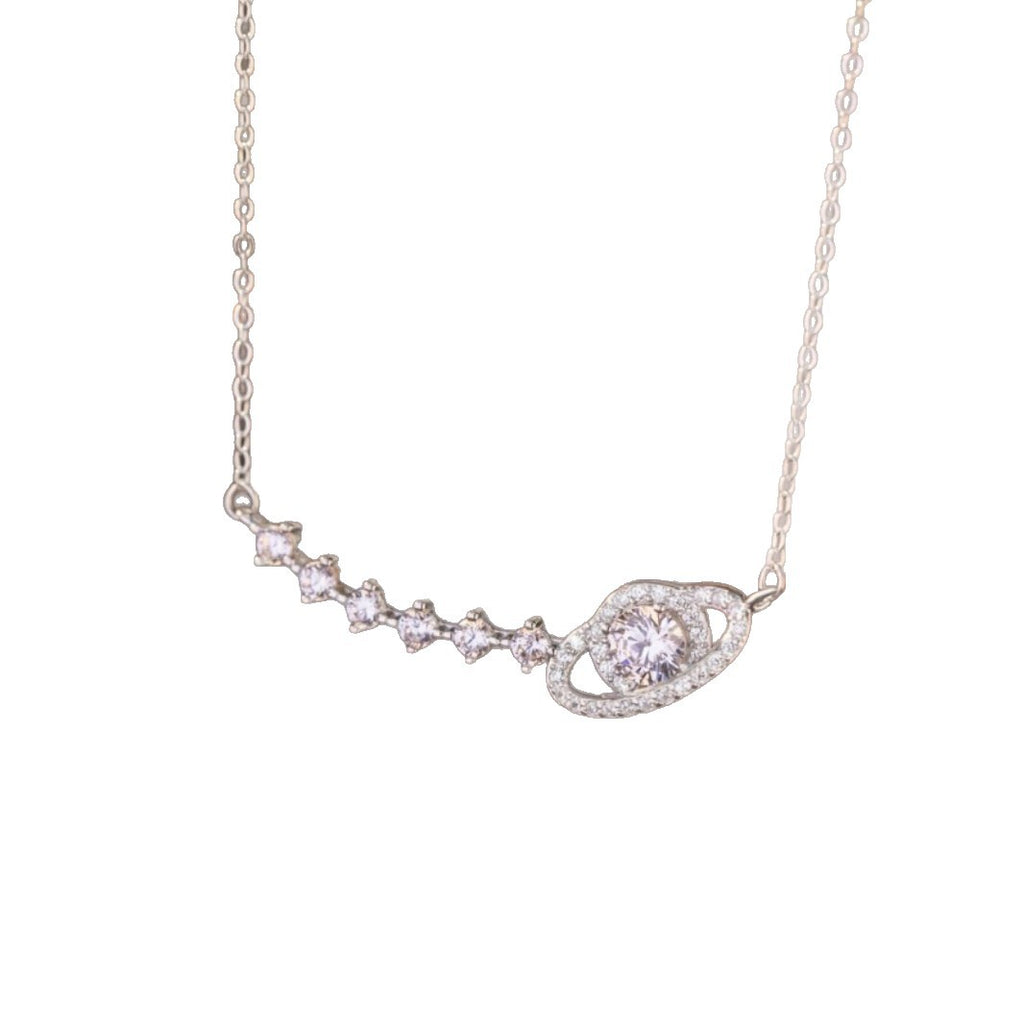 Fantasy Planet Sterling Silver 925 Necklace Female Niche Design Light Luxury Saturn Clavicle Chain Ins Style Star Pendant