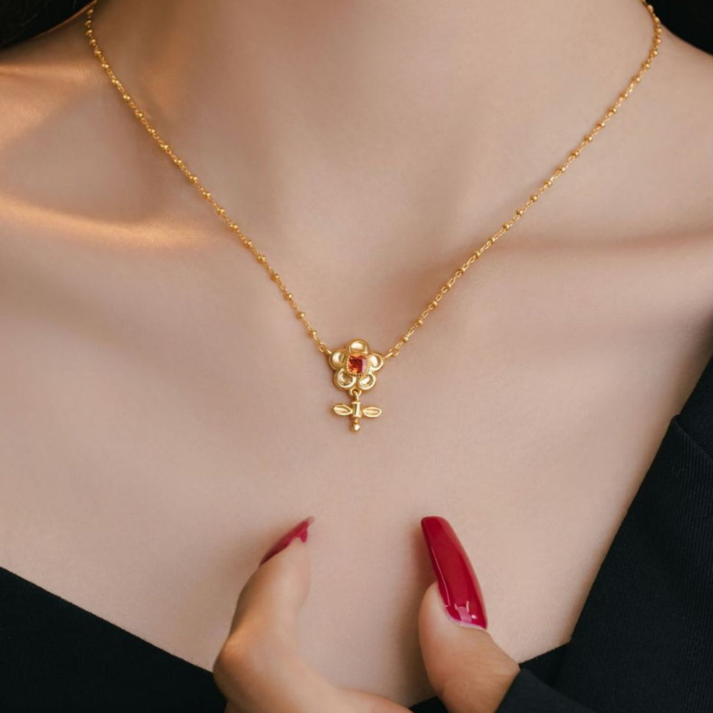 Sunflower Sterling Silver 925 Necklace Female Niche Design Light Luxury Flower Zircon Clavicle Chain Ins Sunflower Pendant