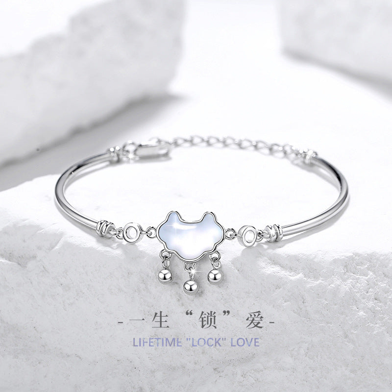 Life Lock Love Sterling Silver 925 Bracelet Female Niche Design Light Luxury Bell Bracelet Ins Style Auspicious Cloud Bracelet