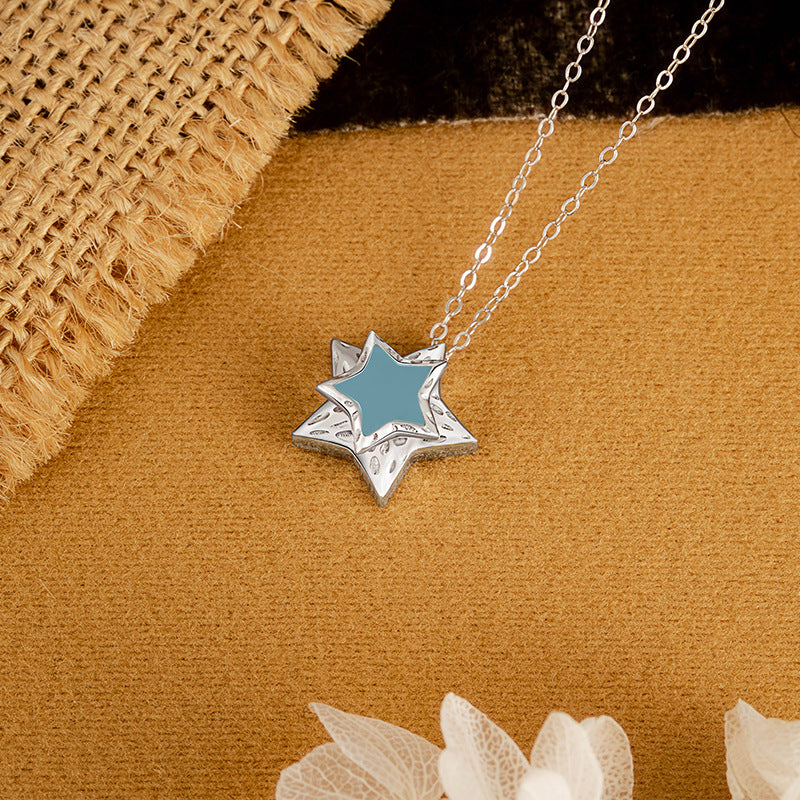 Creative Luminous Rotatable Star Silver Necklace S925 Sterling Silver Niche Design Sense Birthday Gift for Girlfriend Wholesale