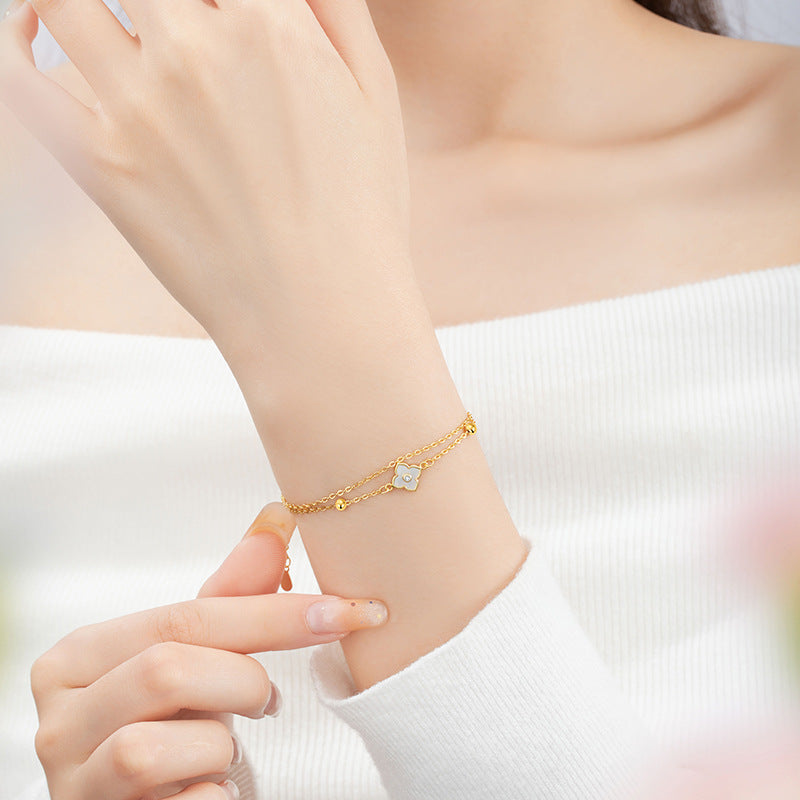 Lucky Clover Sterling Silver 925 Bracelet Women's Fashion Versatile Agate Petal Bracelet Ins Style Flower Bracelet