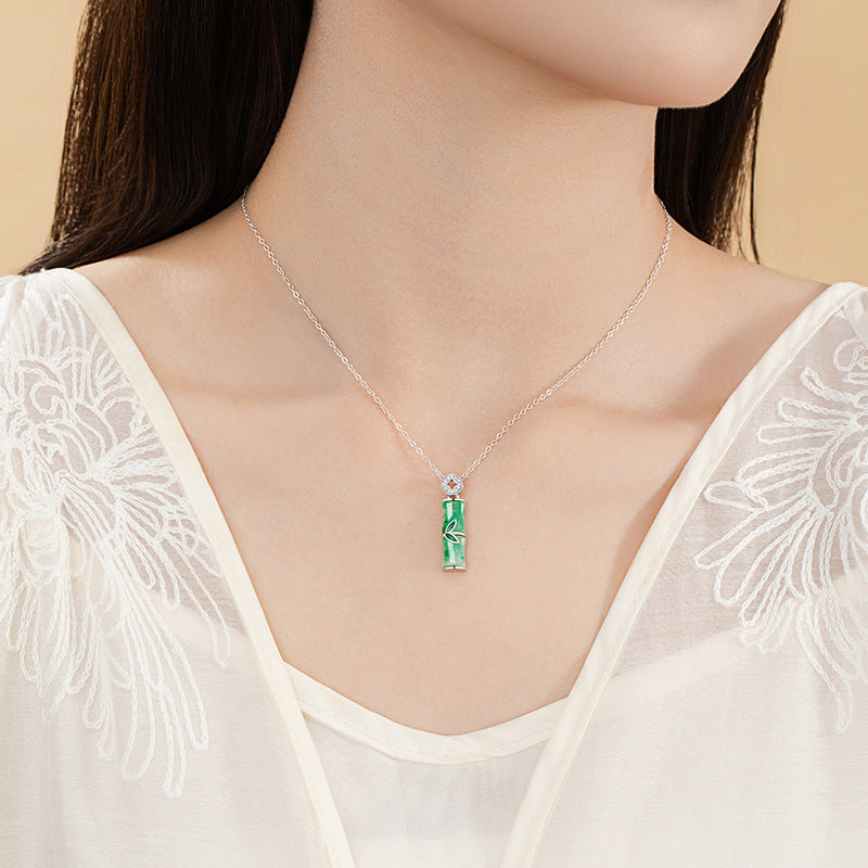 Women's Korean-Style High-Rise Sterling Silver 925 Necklace New Chinese-Style Natural African Copper Coin Clavicle Chain Ins-Style Bamboo Pendant