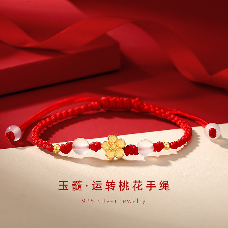 Bracciale in argento sterling 925 – fiore di pesco e fiore di ciliegio e calcedonio