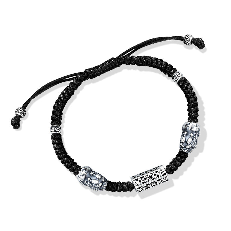 Six-Word Mantra Pure Silver 999 Bracelet Men's Fashion Versatile Tibetan Bracelet Retro Personalized Ins Style Bracelet