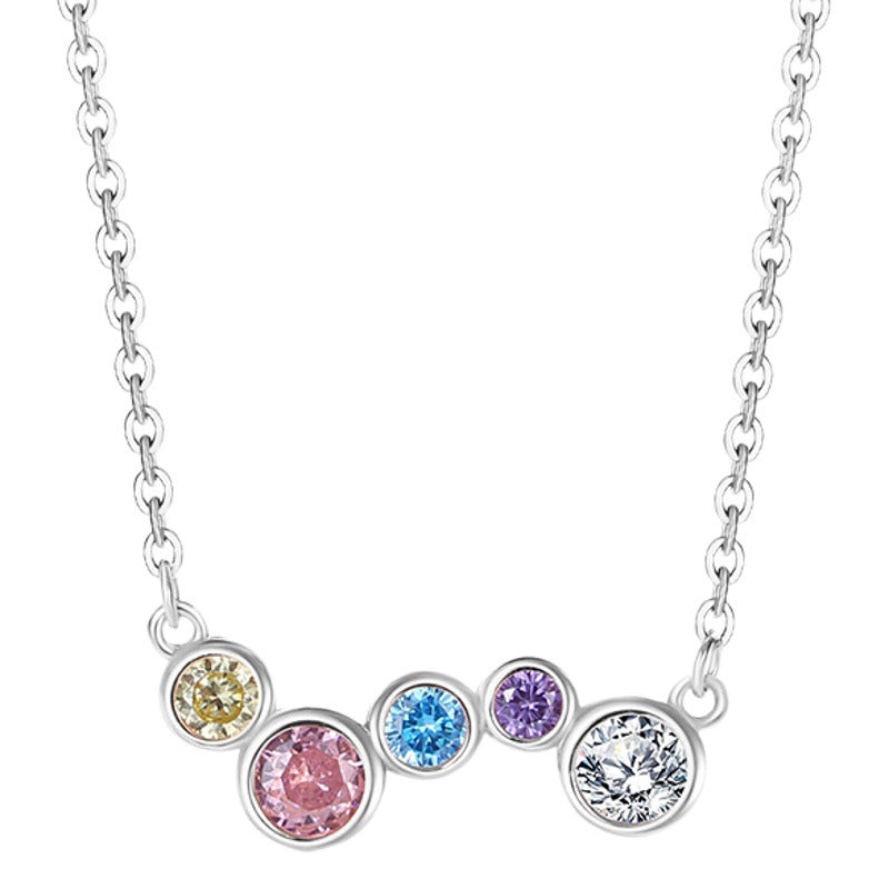 Rainbow Sterling Silver 925 Necklace Female Niche Design Light Luxury Dopamine Zircon Clavicle Chain Get Things Ins Style Pendant