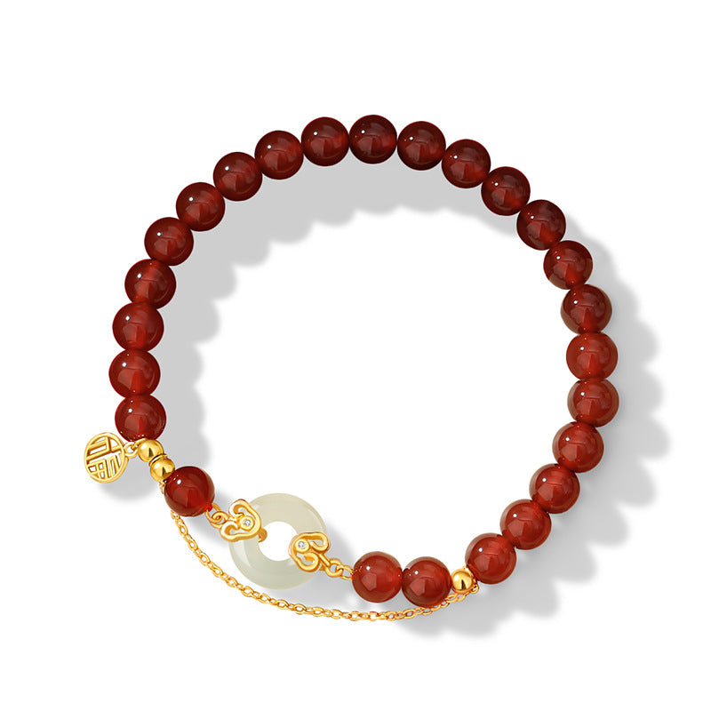 Xiangyun Hetian Jade Sterling Silver 925 Bracelet Women's Light Luxury Lucky Brand Red Agate Bracelet Ins Style Safety Buckle Bracelet