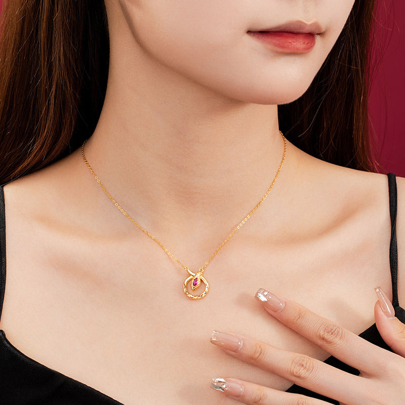 Lingsnake Sterling Silver 925 Necklace Light Luxury High-Grade Mobius Ring Zodiac Clavicle Chain Ins Style Animal Year Pendant