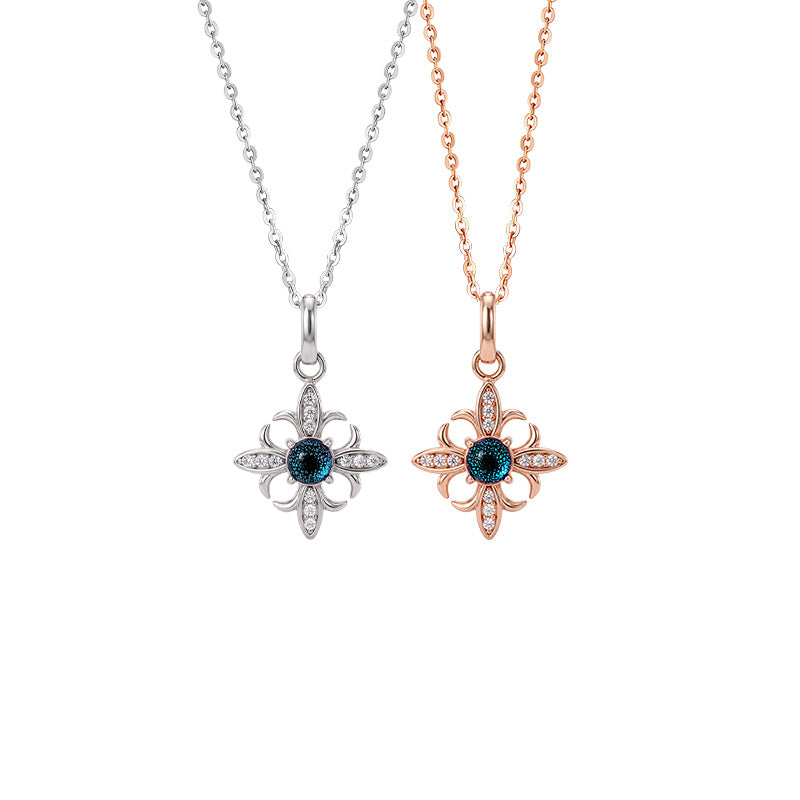 Cross-Border Hot Sale S925 Sterling Silver Necklace Female Iris Pendant Glazed Stone Flower Clavicle Chain Niche Silver Jewelry Wholesale