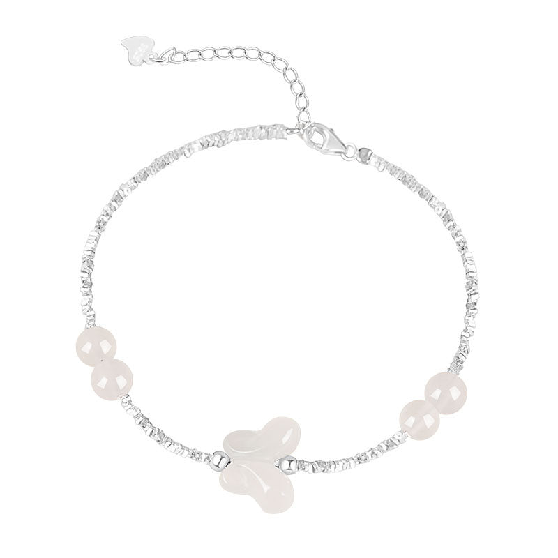 Silver Jewelry Source Factory Wholesale S925 Sterling Silver Broken Silver Couple Bracelet New Butterfly Dancing White Chalcedony Bracelet for Women